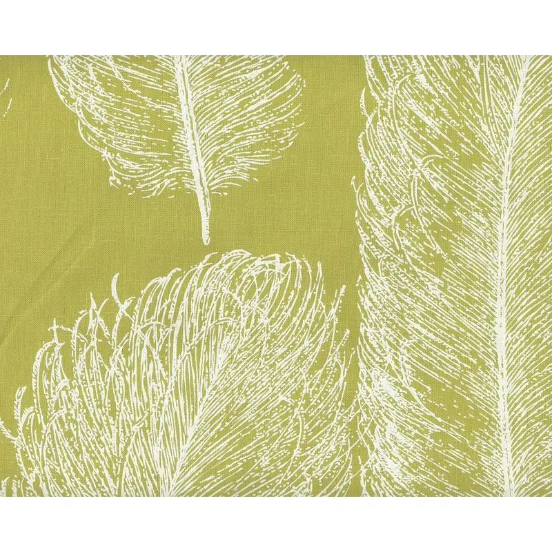 Leinen-Dekostoff DUVET LINEN, große Federn, limette-weiß
