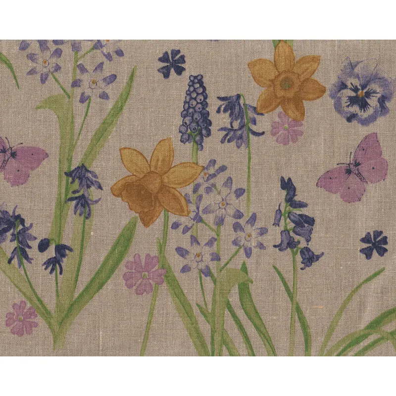 Leinen-Dekostoff NARZISSE, Frühlingsblumen, natur dunkel