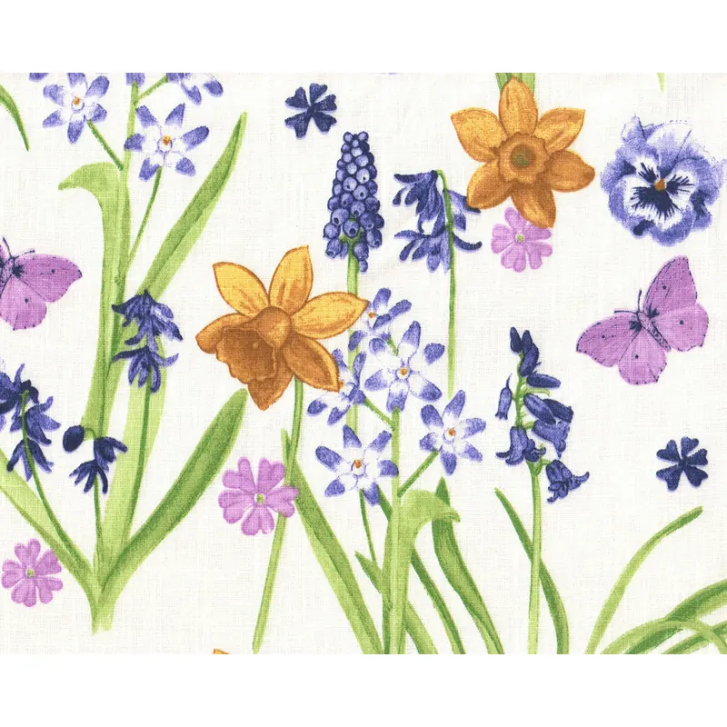 Leinen-Dekostoff NARZISSE, Frühlingsblumen, wollweiß