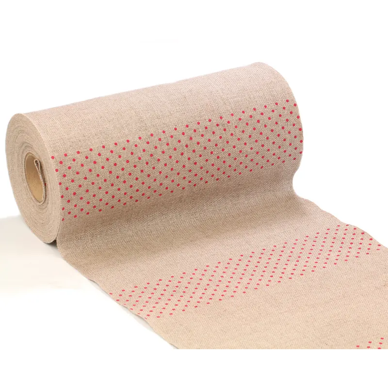 Leinenband zum Besticken, Punkte-Band, 21 cm breit, beigegrau-rot, Vaupel & Heilenbeck