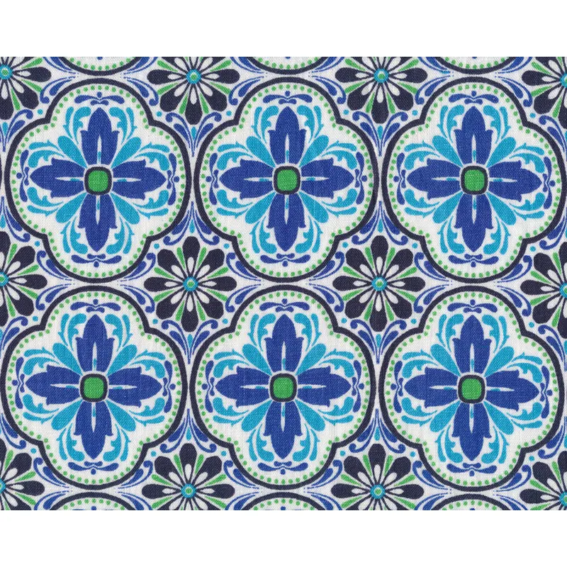 Leinenstoff MARIA, Medaillonblüten, blau