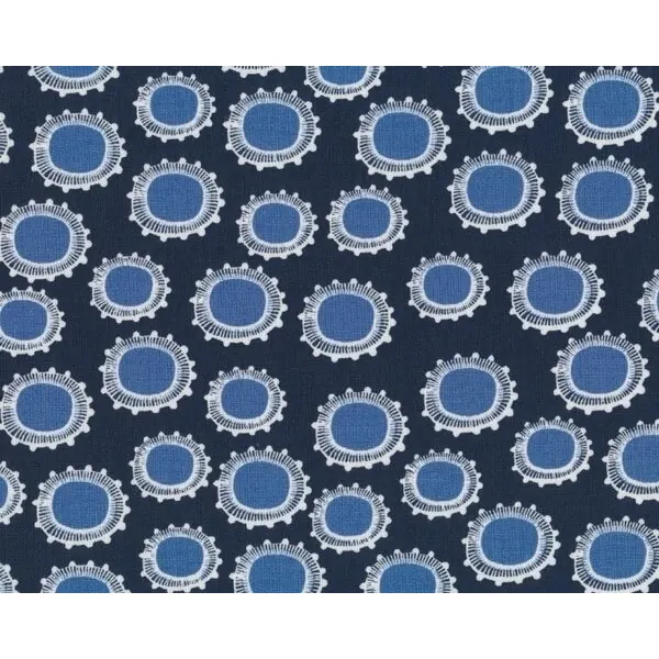 Leinenstoff mit Baumwolle MORI STYLE, Stickovale, dunkelblau-taubenblau