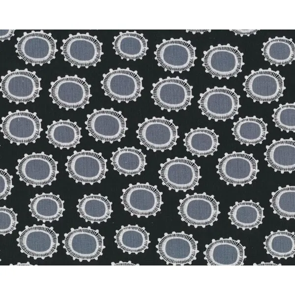 Leinenstoff mit Baumwolle MORI STYLE, Stickovale, schwarz-grau