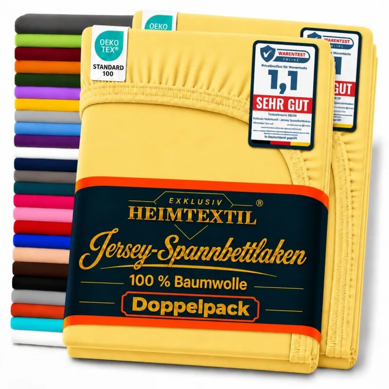 Marke Jersey Spannbettlaken Doppelpack 120 x 200 cm Gelb