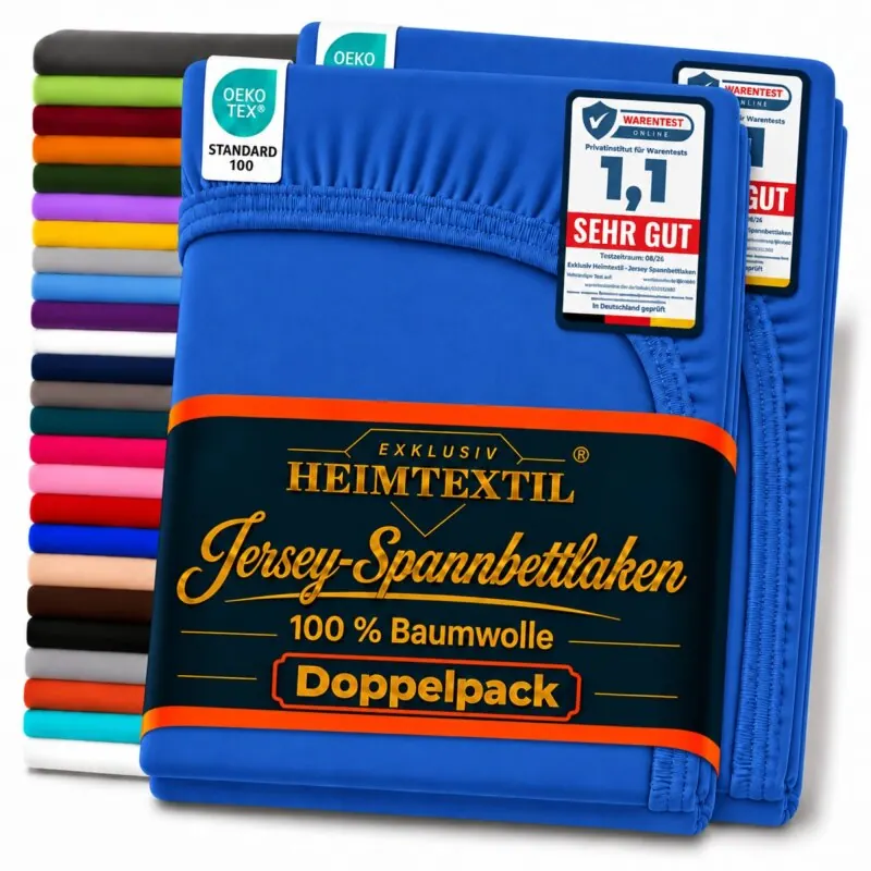 Marke Jersey Spannbettlaken Doppelpack 140 - 160 x 200 cm Royalblau