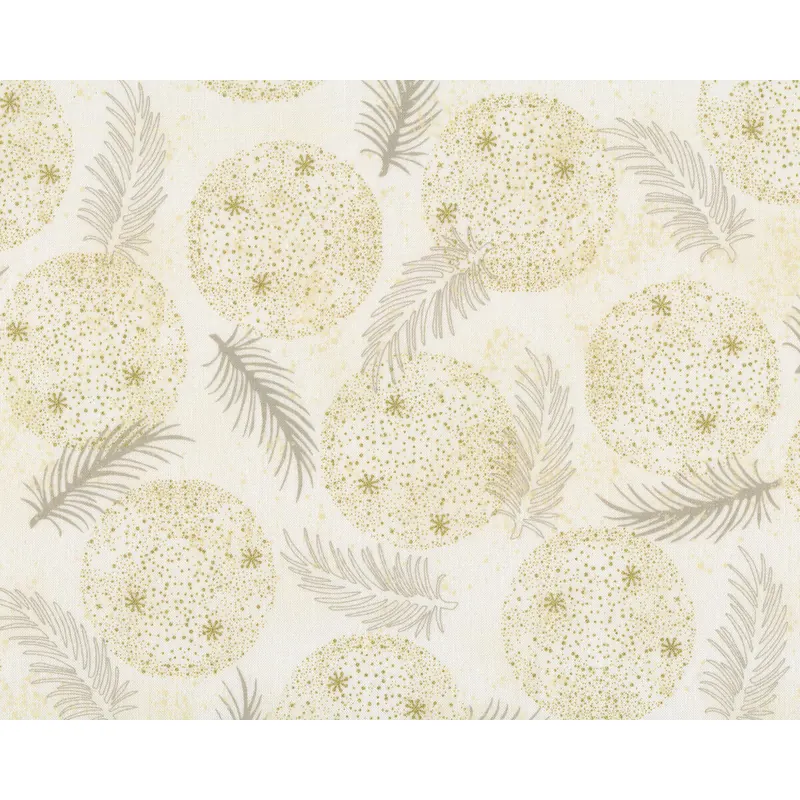 Metallic-Patchworkstoff CHRISTMAS IS NEAR, Weihnachtskugeln, creme-gold