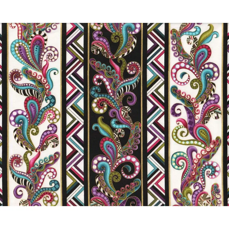 Metallic-Patchworkstoff DOG ON IT, Paisley-Bordüre, Ann Lauer