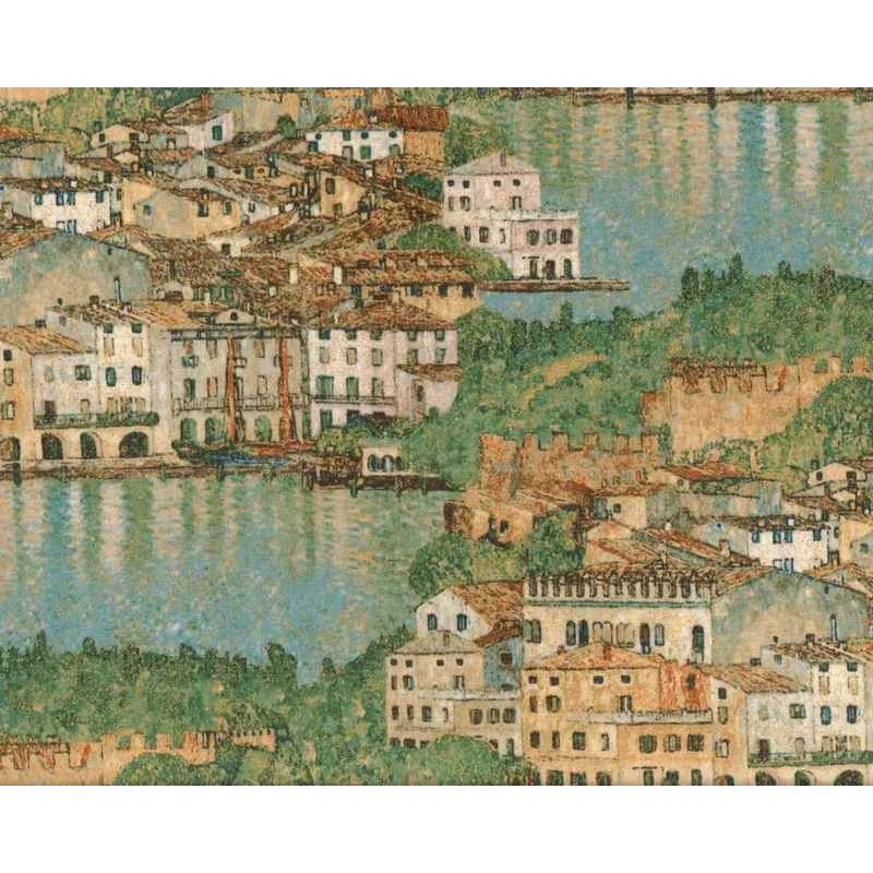 Metallic-Patchworkstoff GUSTAV KLIMT, Malcesine am Gardasee, Häuser, grün