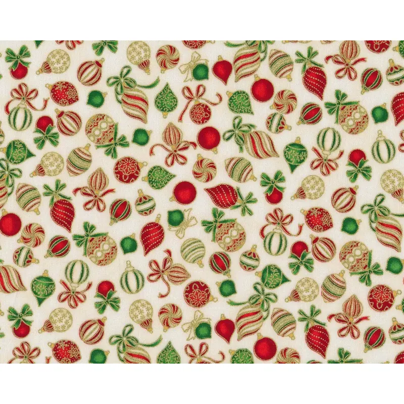 Metallic-Patchworkstoff HOLIDAY CHARMS, Kugeln, weiß-gold, Robert Kaufman
