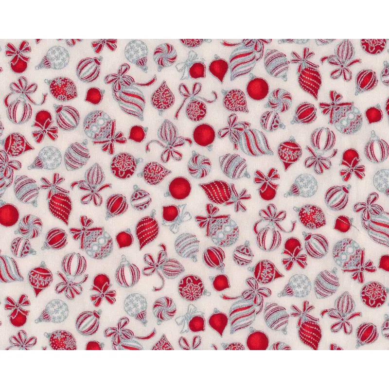 Metallic-Patchworkstoff HOLIDAY CHARMS, Kugeln, weiß-silber, Robert Kaufman
