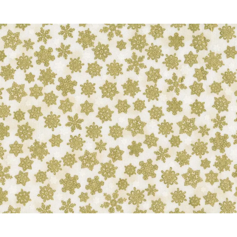 Metallic-Patchworkstoff HOLIDAY CHARMS, Schneeflocken, weiß-gold, Robert Kaufman