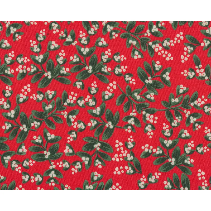 Metallic-Patchworkstoff HOLIDAY CLASSICS, Mistelzweige, rot-gold, Cotton+Steel