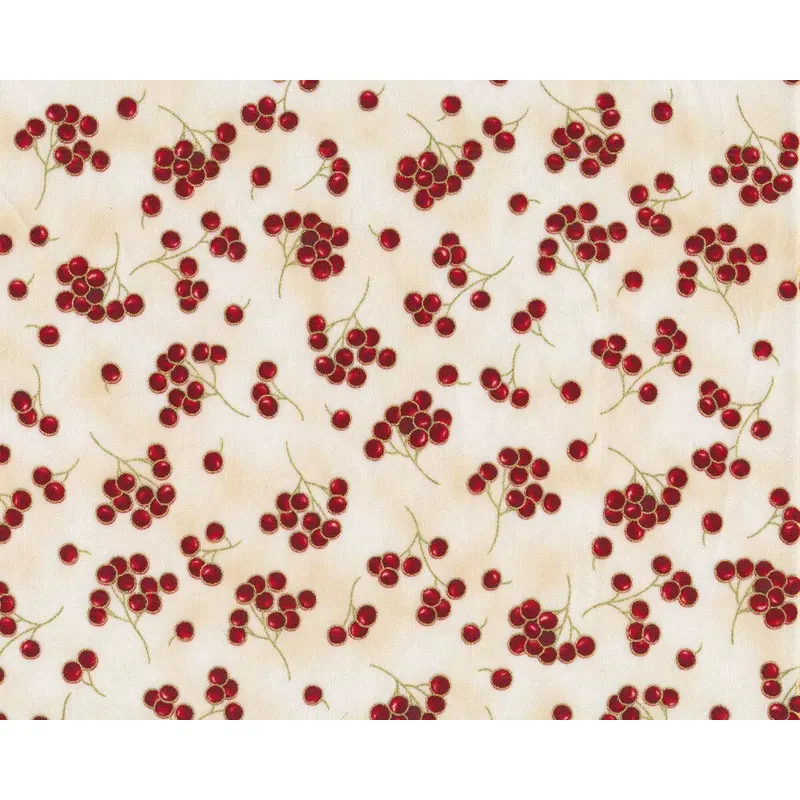Metallic-Patchworkstoff HOLIDAY FLOURISH, Beerenzweige, creme-gold, Robert Kaufman