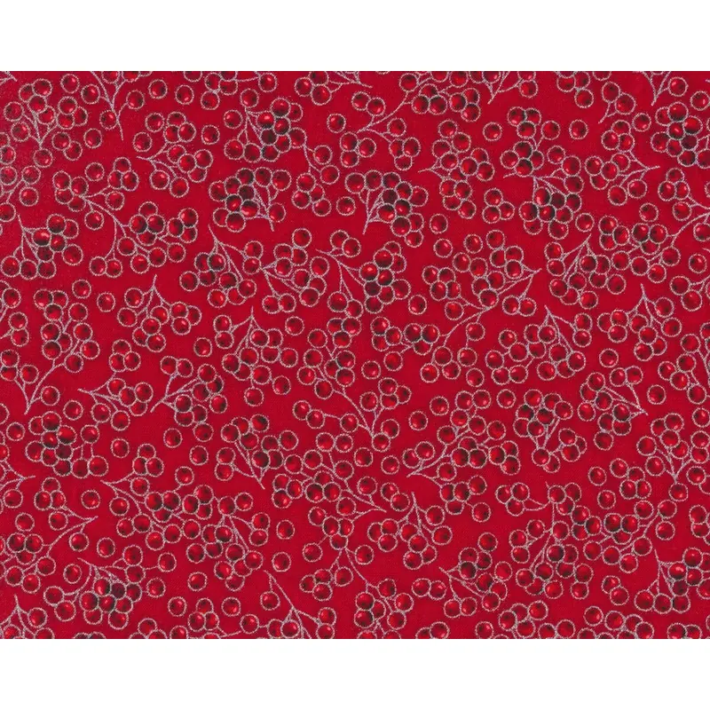 Metallic-Patchworkstoff HOLIDAY FLOURISH, Beerenzweige, rot-silber, Robert Kaufman