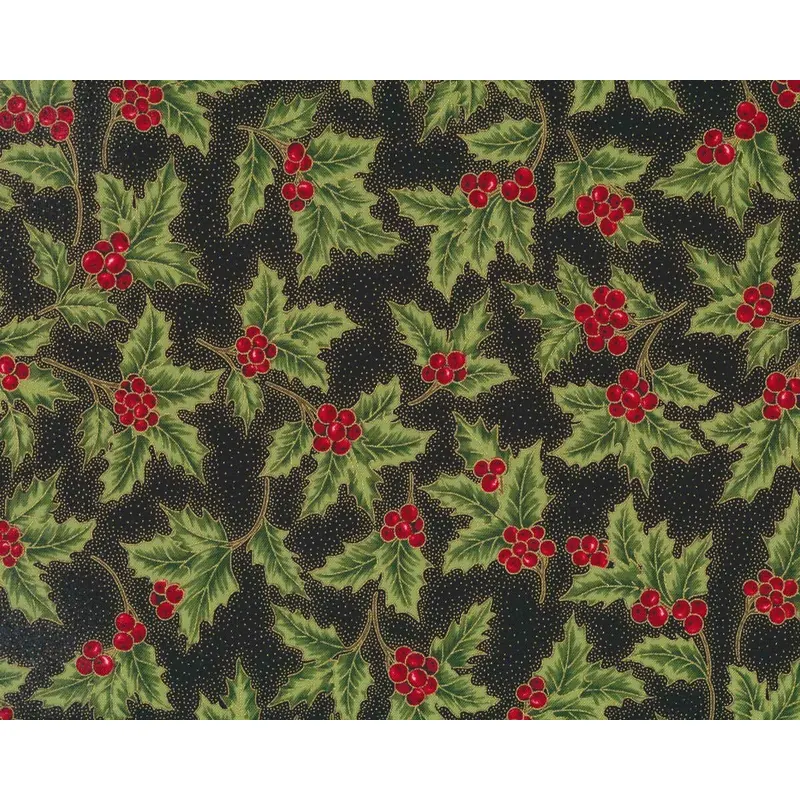 Metallic-Patchworkstoff HOLIDAY FLOURISH, Ilex, schwarz-gold, Robert Kaufman