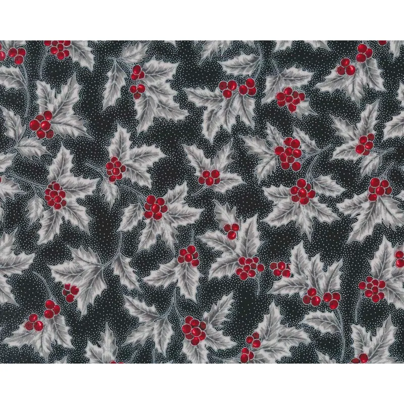 Metallic-Patchworkstoff HOLIDAY FLOURISH, Ilex, schwarz-silber, Robert Kaufman
