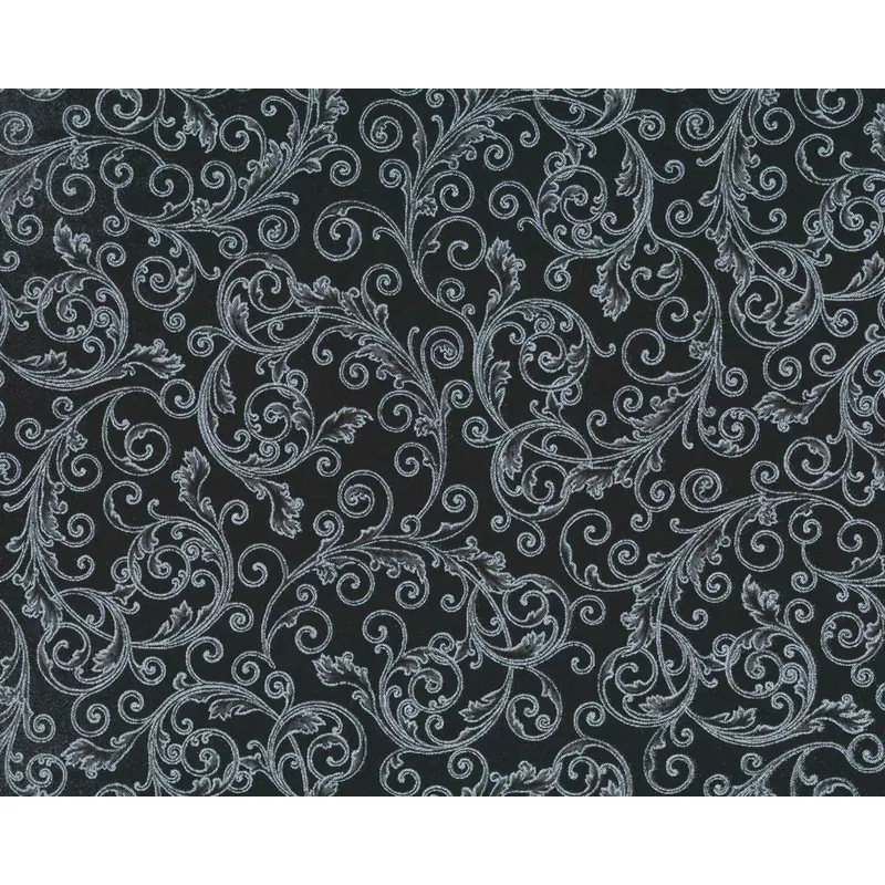 Metallic-Patchworkstoff HOLIDAY FLOURISH, Ranken, schwarz-silber, Robert Kaufman