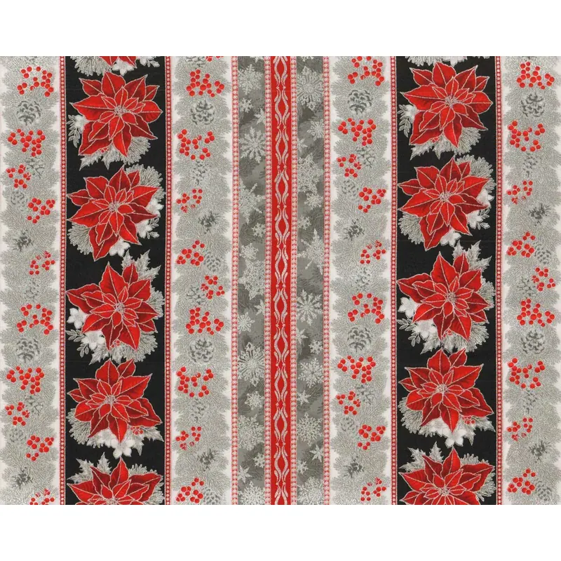 Metallic-Patchworkstoff HOLIDAY FLOURISH, schmale Bordüre-Streifen, rot-silber, Robert Kaufman