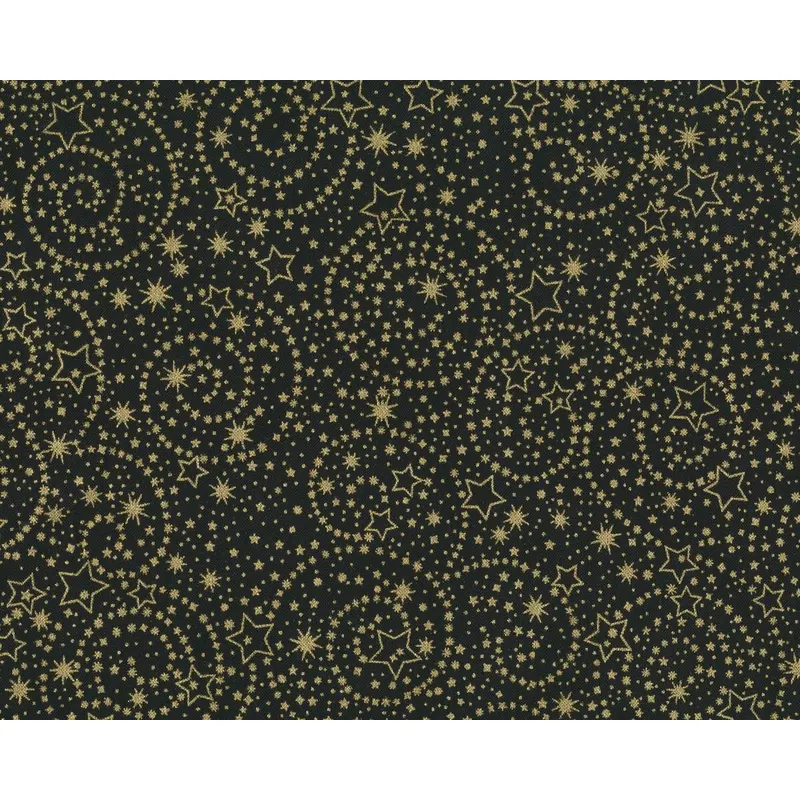 Metallic-Patchworkstoff HOLIDAY FLOURISH, Stern-Kringel, schwarz-gold metallic