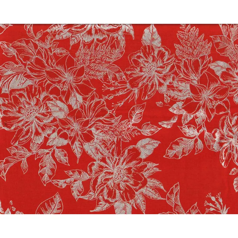 Metallic-Patchworkstoff HOLIDAY FLOURISH, Weihnachts-Blüten, rot-silber, Robert Kaufman