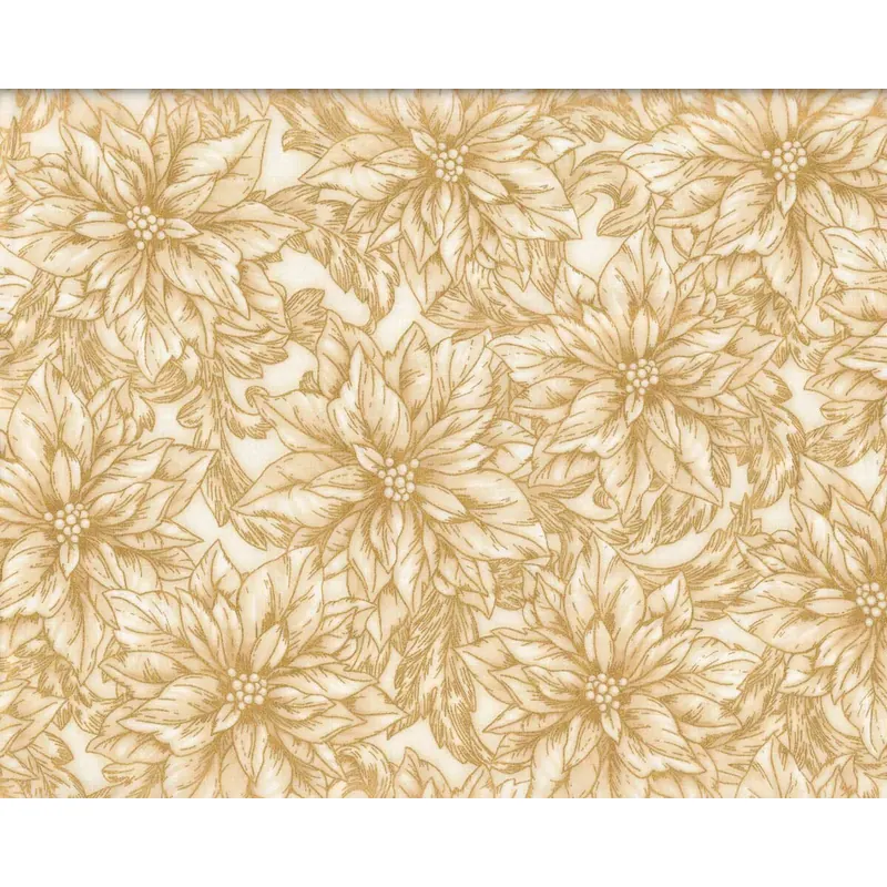 Metallic-Patchworkstoff HOLIDAY FLOURISH, Weihnachtsstern-Blüten, weiß-gold, Robert Kaufman