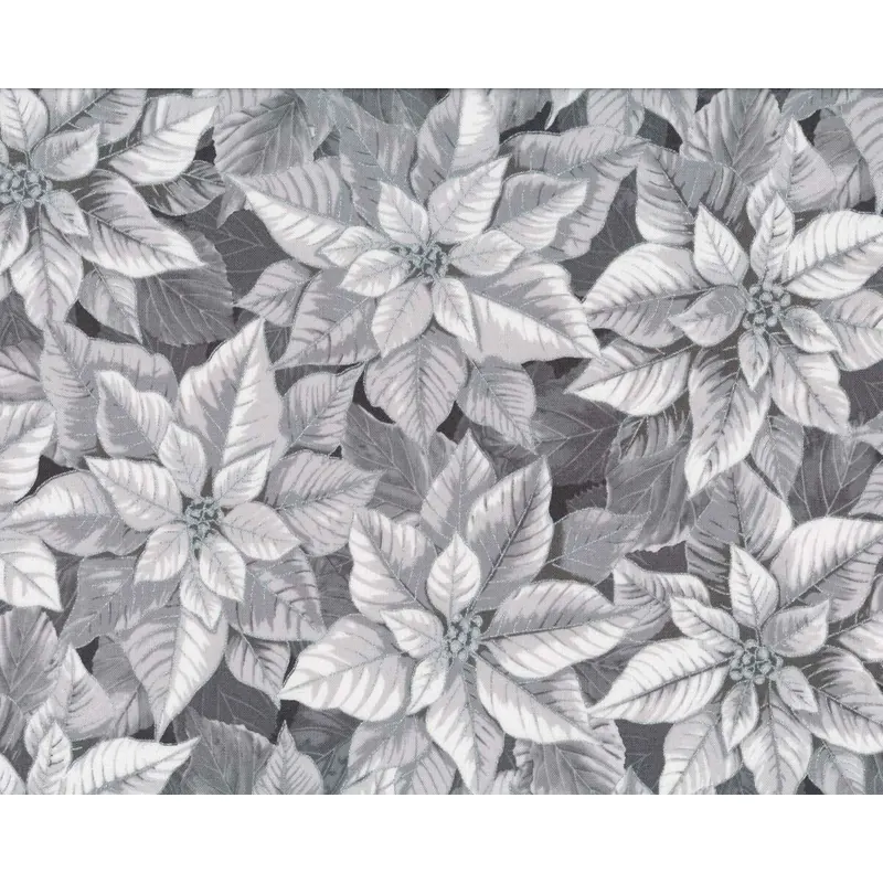 Metallic-Patchworkstoff HOLIDAY FLOURISH, Weihnachtsstern, grau-silber, Robert Kaufman