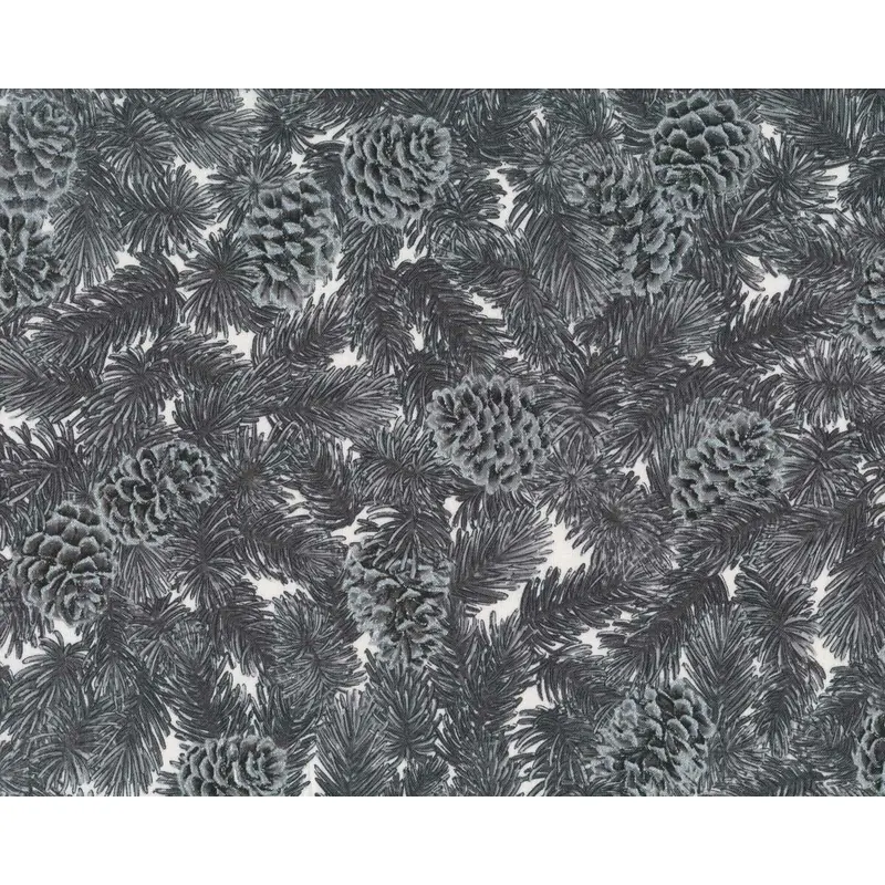 Metallic-Patchworkstoff HOLIDAY FLOURISH, Zapfen, weiß-grau, Robert Kaufman