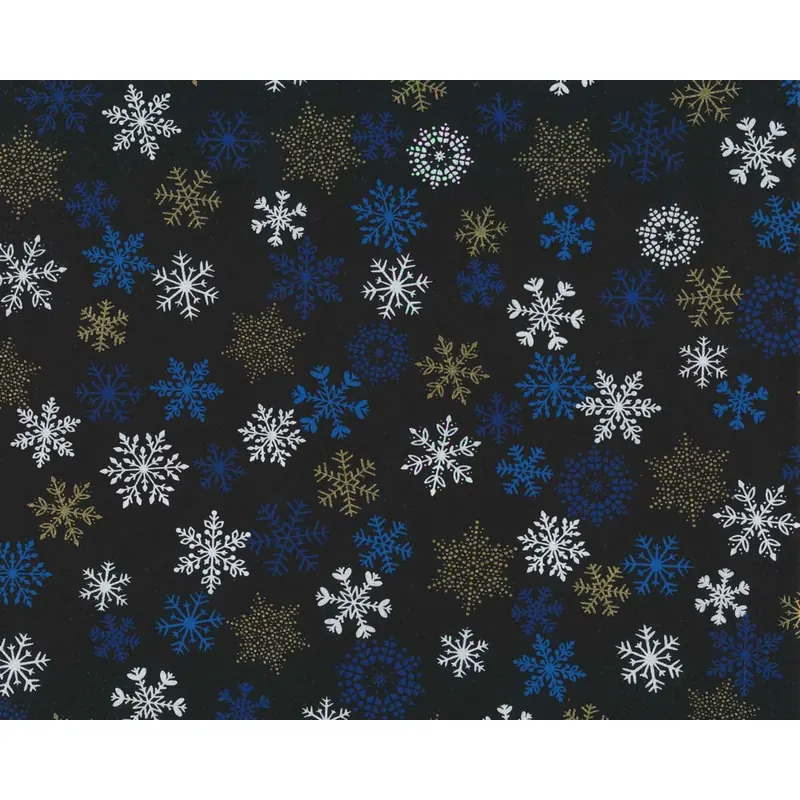 Metallic-Patchworkstoff HOLIDAY SPARKLE, Schneeflocken, schwarz, Benartex