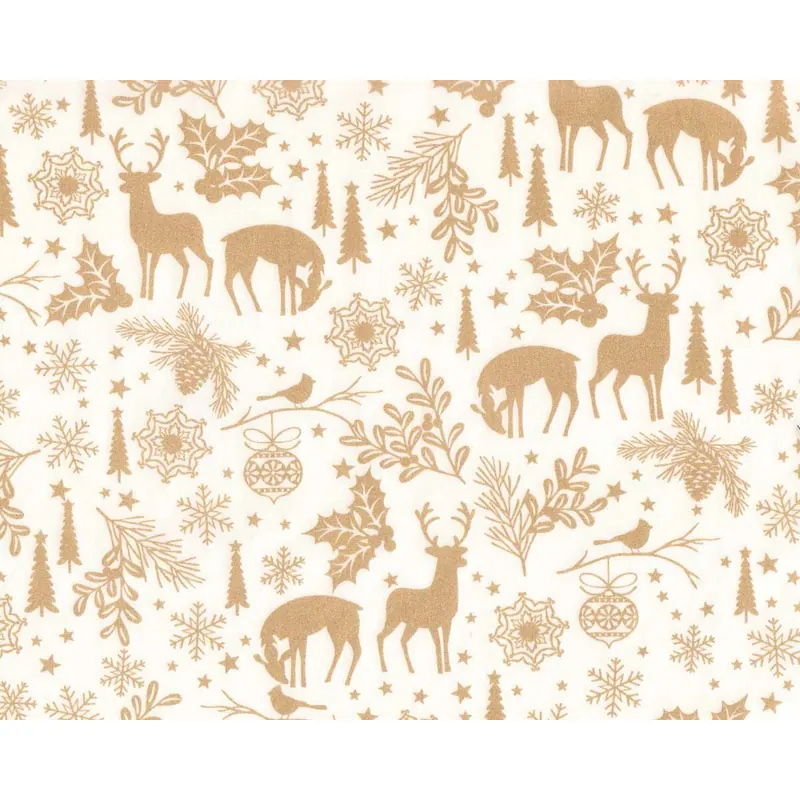 Metallic-Patchworkstoff HOLIDAY SPARKLE, Wald-Weihnacht, weiß-gold, Benartex