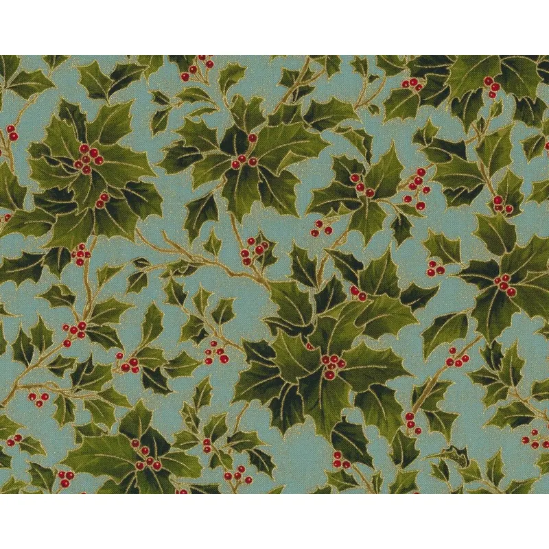 Metallic-Patchworkstoff HOLLY NIGHT METALLIC, Ilex, moosgrün-stumpfes türkis-gold, Moda Fabrics