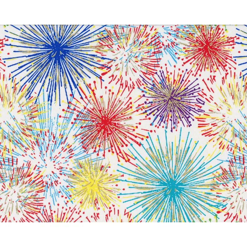 Metallic-Patchworkstoff IT'S MY PARTY, Feuerwerk, weiß-gold metallic