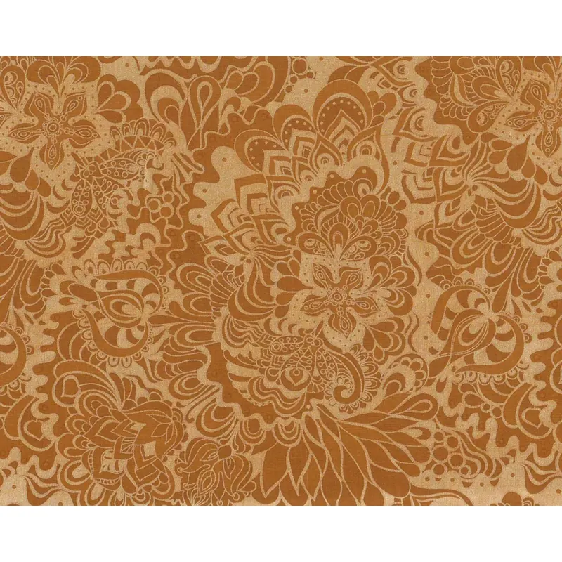 Metallic-Patchworkstoff JUBILEE, Ornament-Blumen, goldbraun
