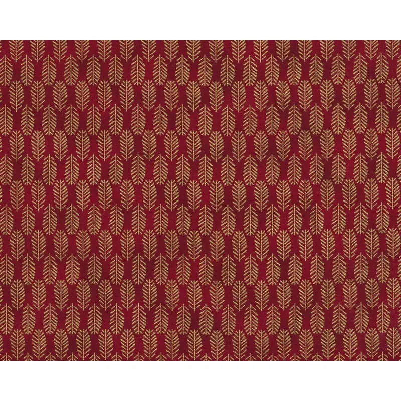 Metallic-Patchworkstoff MAGIC CHRISTMAS, Blätter, dunkelrot-gold metallic
