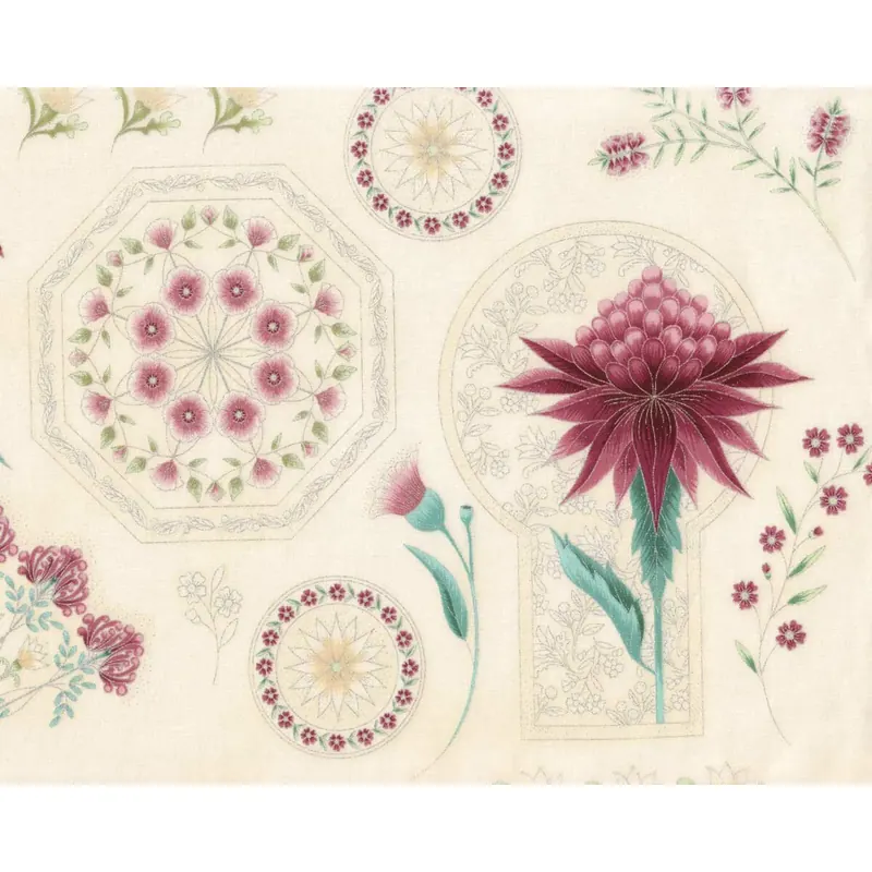 Metallic-Patchworkstoff MELBA, Ornamente, creme, Leesa Chandler