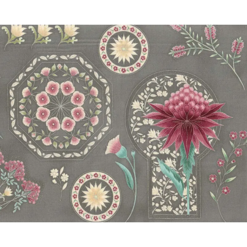 Metallic-Patchworkstoff MELBA, Ornamente, grau, Leesa Chandler