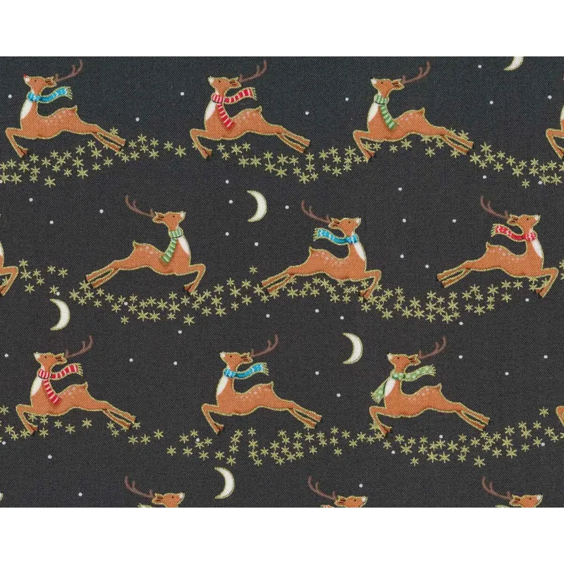 Metallic-Patchworkstoff MERRY CHRISTMAS, Rehe, schwarz, Hilco