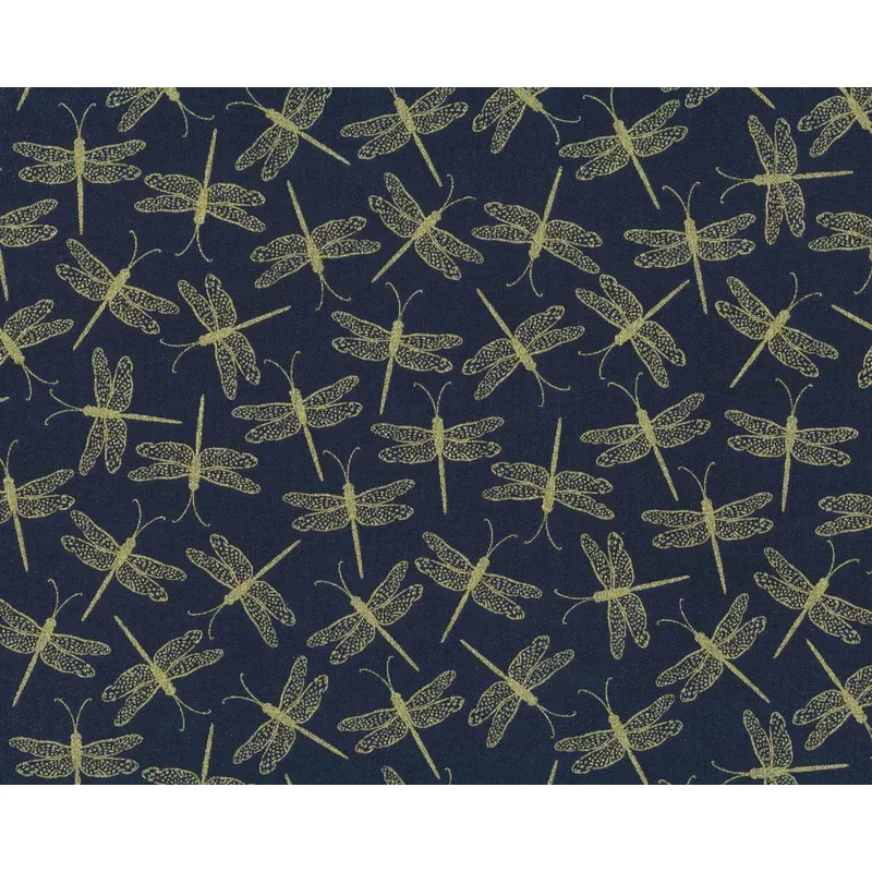 Metallic-Patchworkstoff MOONLIGHT SERENADE, Libellen, marineblau, Greta Lynn