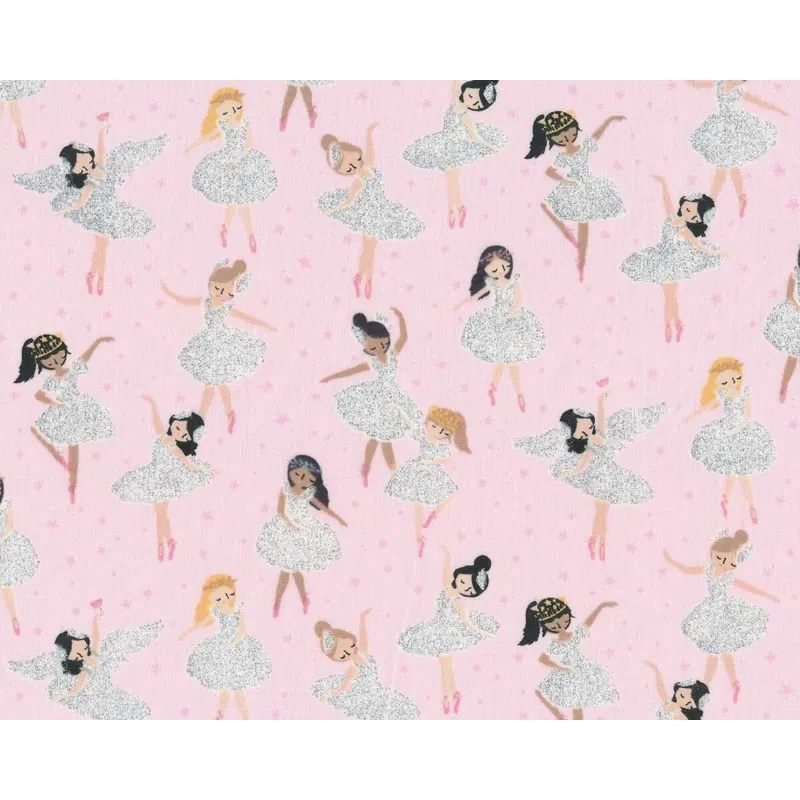 Metallic-Patchworkstoff MUSIC BOX, Ballerinas, rosa, Dear Stella