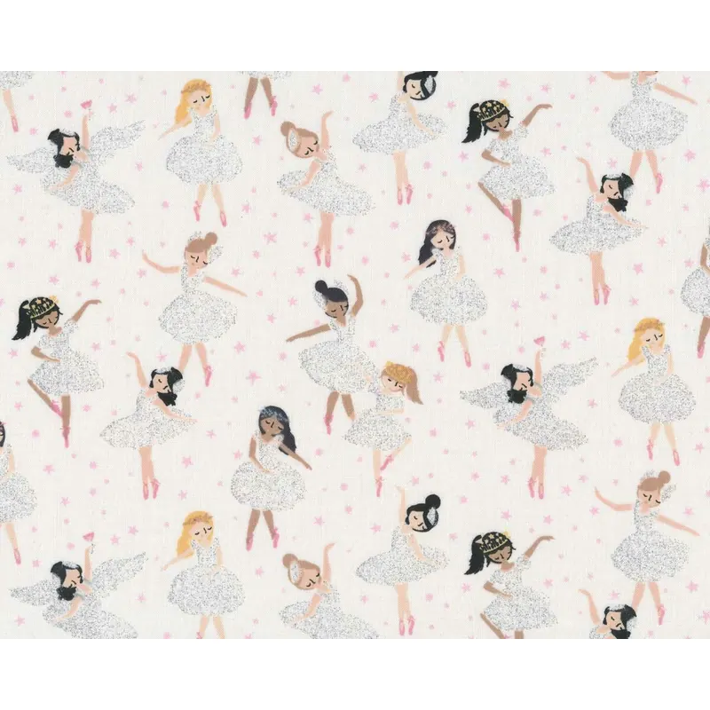 Metallic-Patchworkstoff MUSIC BOX, Ballerinas, weiß, Dear Stella