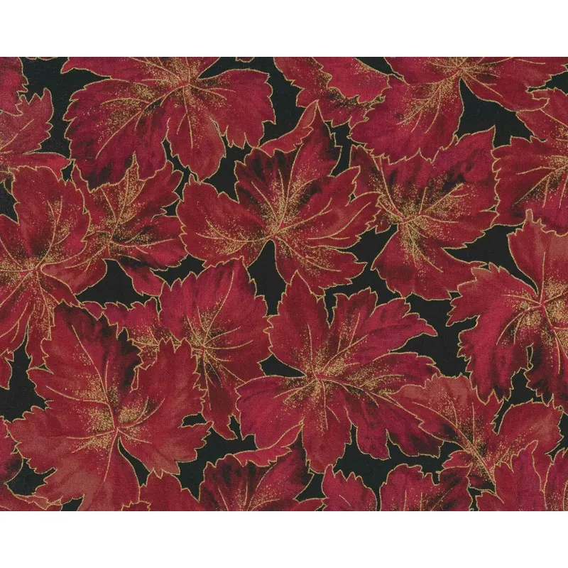 Metallic-Patchworkstoff NATURE'S HARVEST, Blätter, rot-gold, Robert Kaufmann