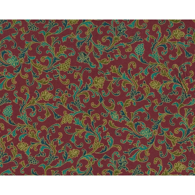 Metallic-Patchworkstoff NATURE'S HARVEST, Blattranken, weinrot-gold, Robert Kaufmann