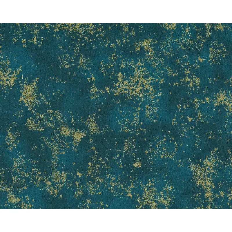 Metallic-Patchworkstoff NATURE'S HARVEST, Marmorierung, petrol-gold, Robert Kaufmann