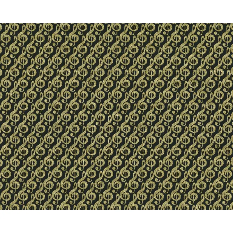 Metallic-Patchworkstoff NIGHT AT THE OPERA, Notenschlüssel, schwarz-gold metallic