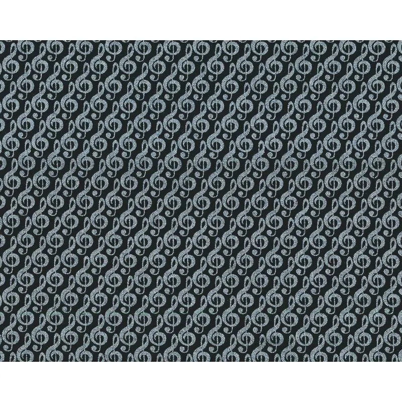 Metallic-Patchworkstoff NIGHT AT THE OPERA, Notenschlüssel, schwarz-silber metallic