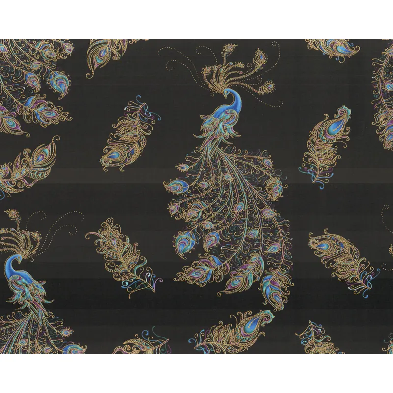 Metallic-Patchworkstoff PEACOCK FLOURISH, Pfaue, schwarz, Ann Lauer