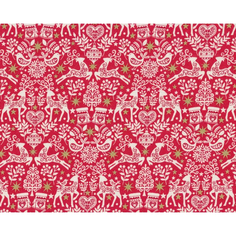 Metallic-Patchworkstoff SCANDI 22, Reh-Ornamente, rot, Hilco