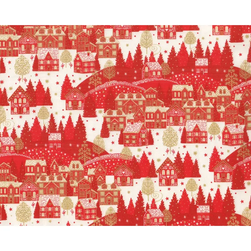 Metallic-Patchworkstoff SCANDI 22, Winterdorf, rot, Hilco