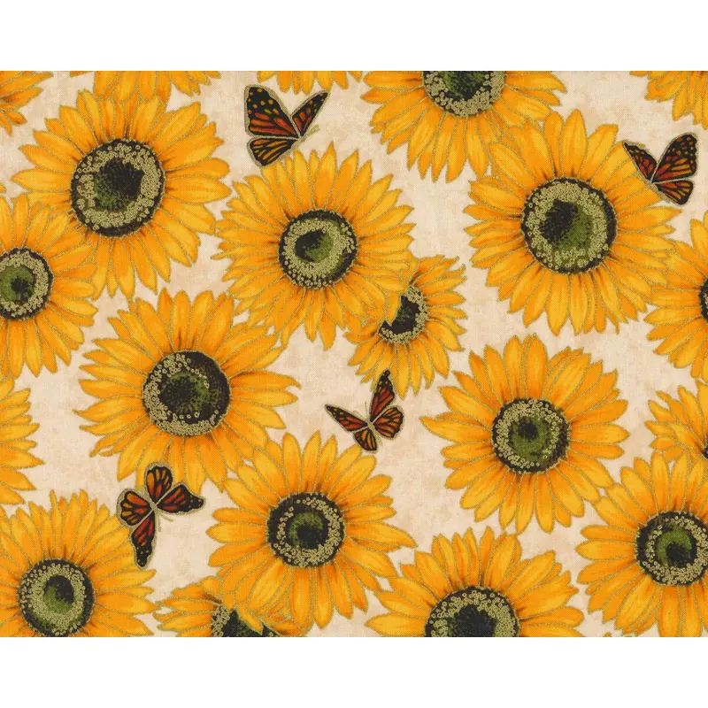 Metallic-Patchworkstoff SHADES OF THE SEASON 12, Sonnenblumen, orange-gold, Robert Kaufmann