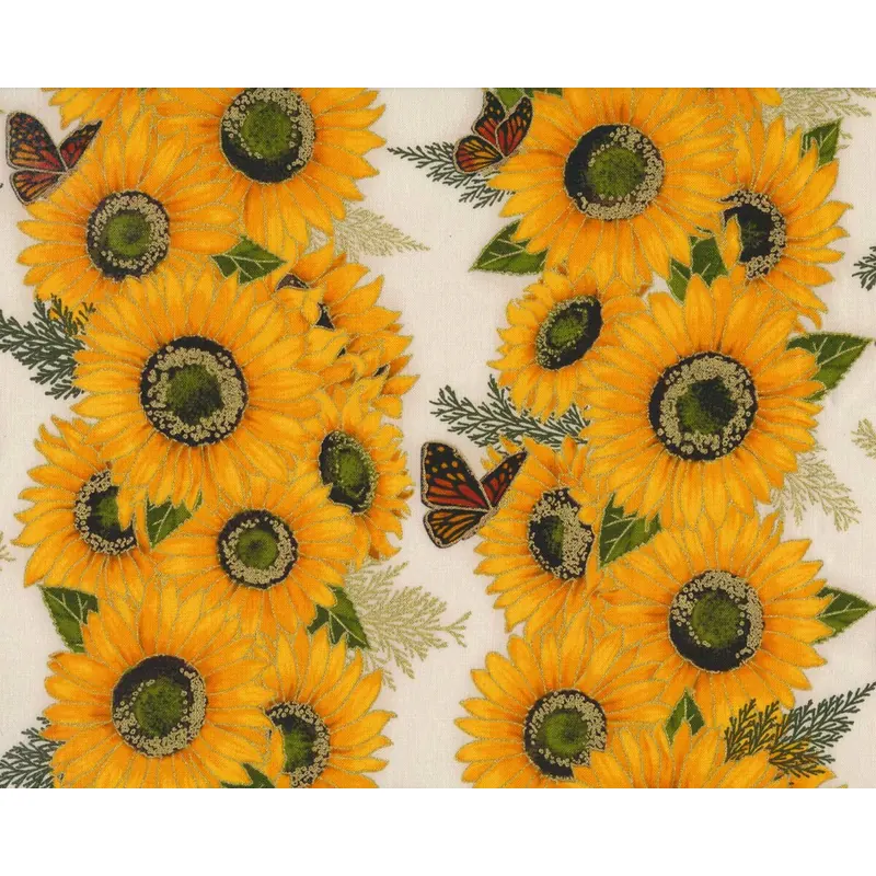 Metallic-Patchworkstoff SHADES OF THE SEASON 12, Sonnenblumen-Streifen, creme-gold, Robert Kaufmann