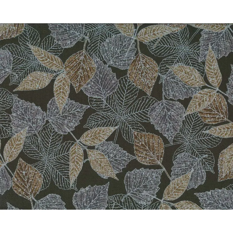 Metallic-Patchworkstoff WILDWOOD GRACE, Blätter, anthrazit-silber, Robert Kaufman
